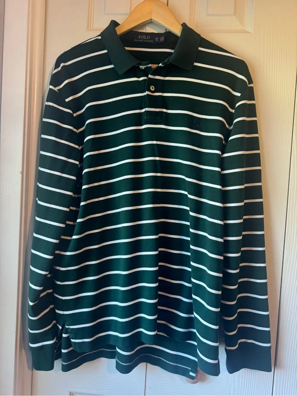 Ralph Lauren Forest Green & White Striped Long-Sleeve Polo
